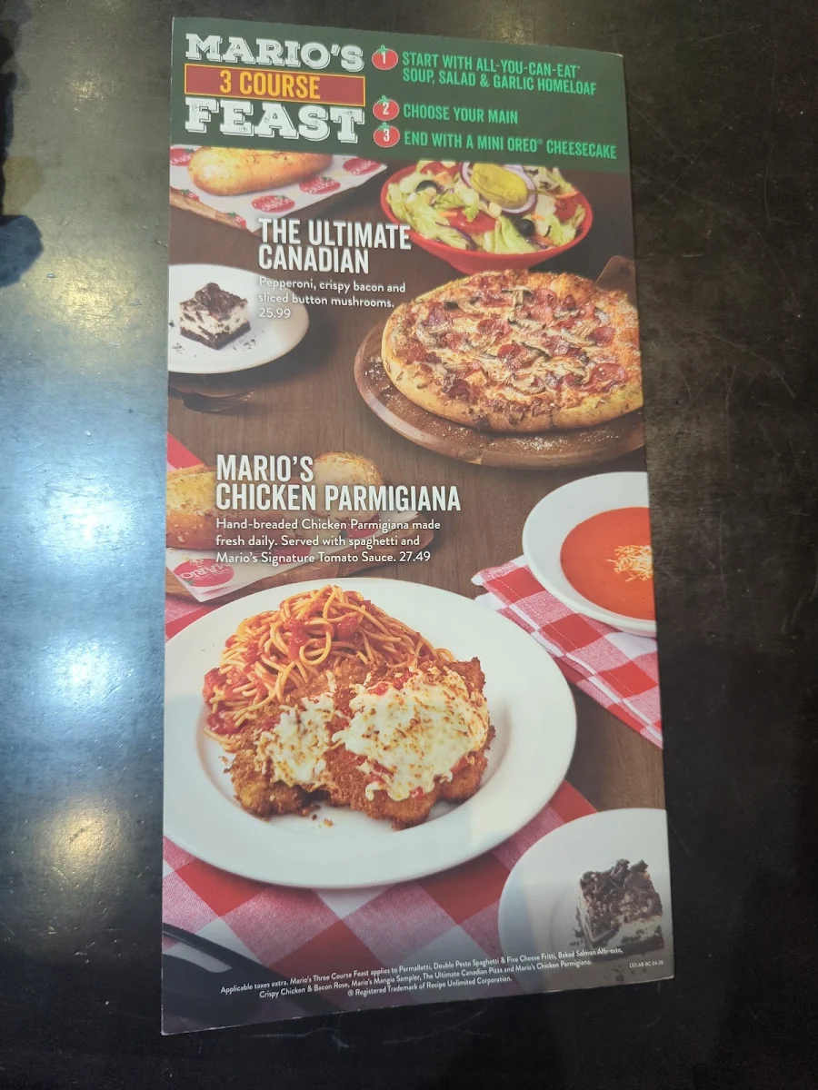 Menu, East Side Mario's