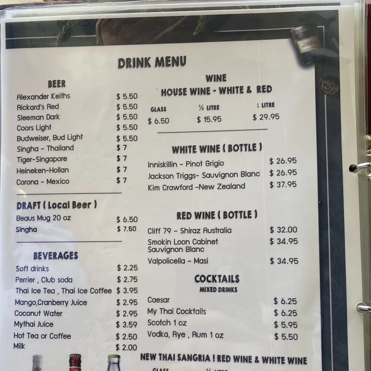 Menu, Thum's Kitchen