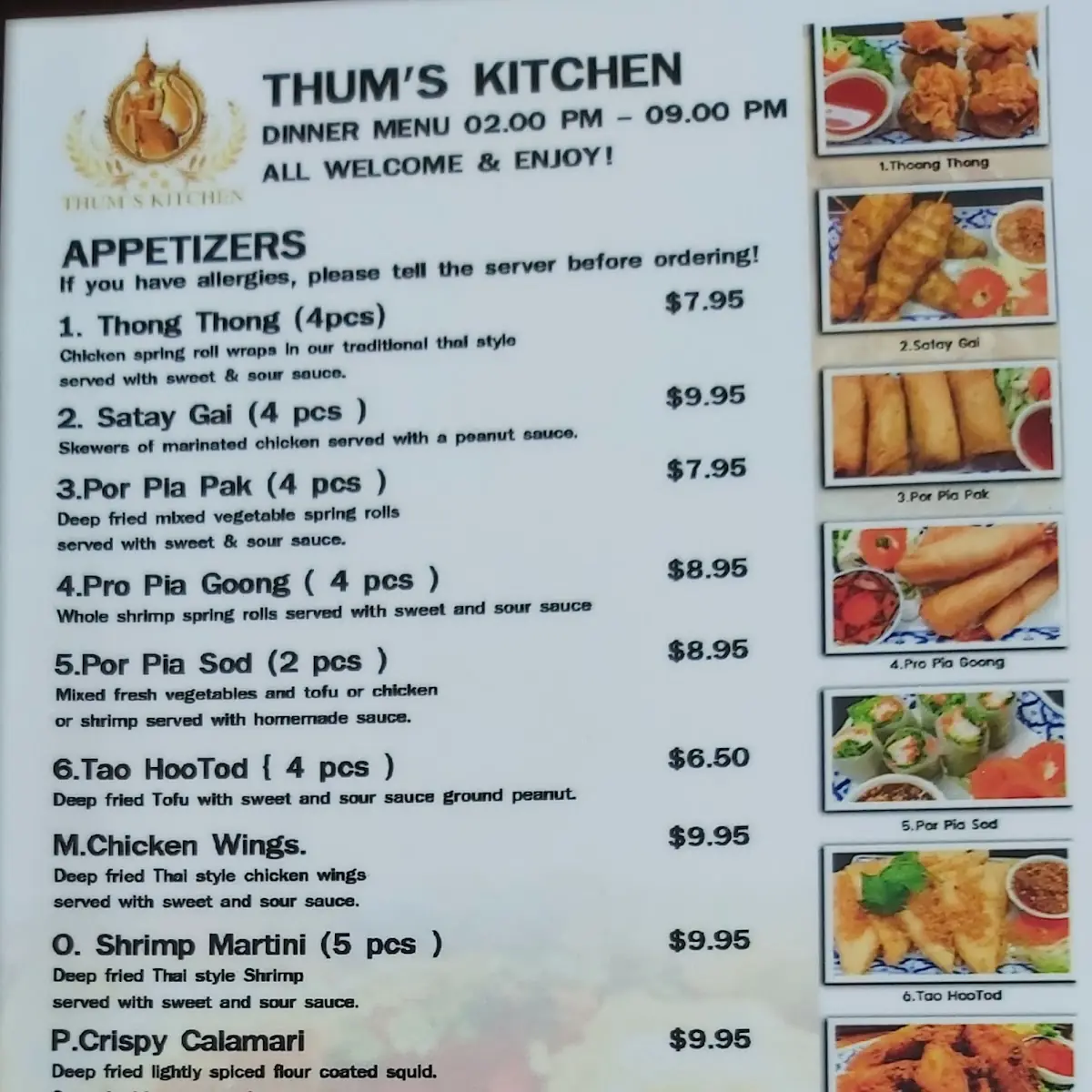 Menu, Thum's Kitchen