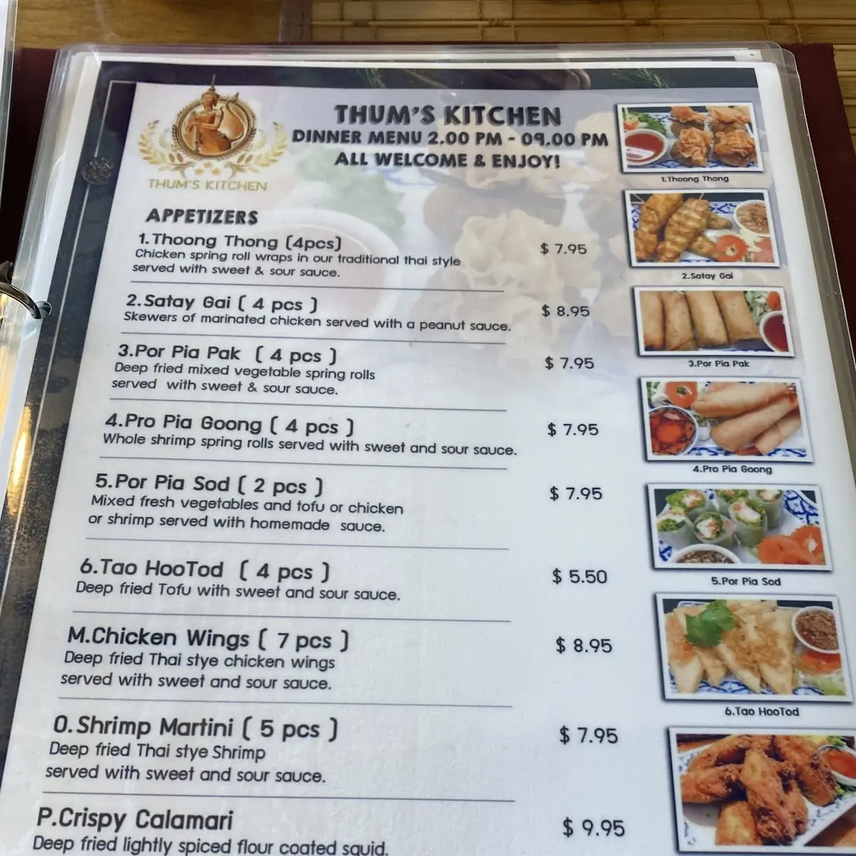 Menu, Thum's Kitchen