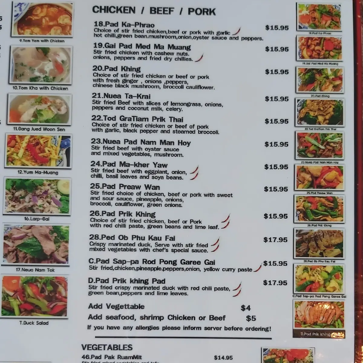 Menu, Thum's Kitchen