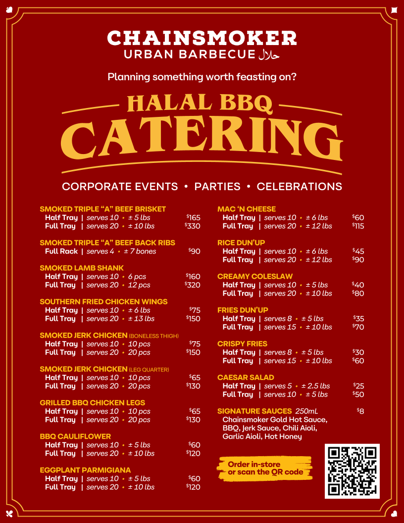 Menu, Chainsmoker Urban Halal BBQ - Windsor