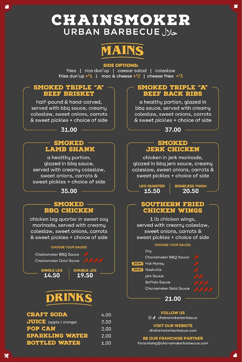 Menu, Chainsmoker Urban Halal BBQ - Windsor