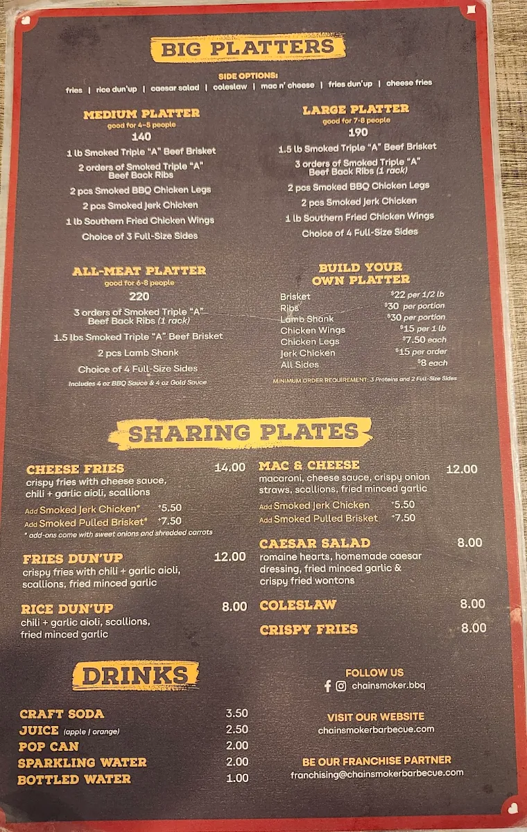 Menu, Chainsmoker Urban Halal BBQ - Windsor