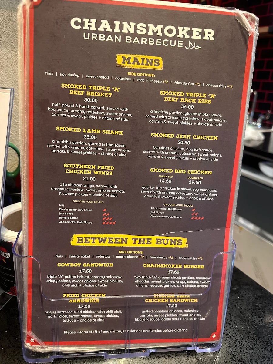 Menu, Chainsmoker Urban Halal BBQ - Windsor