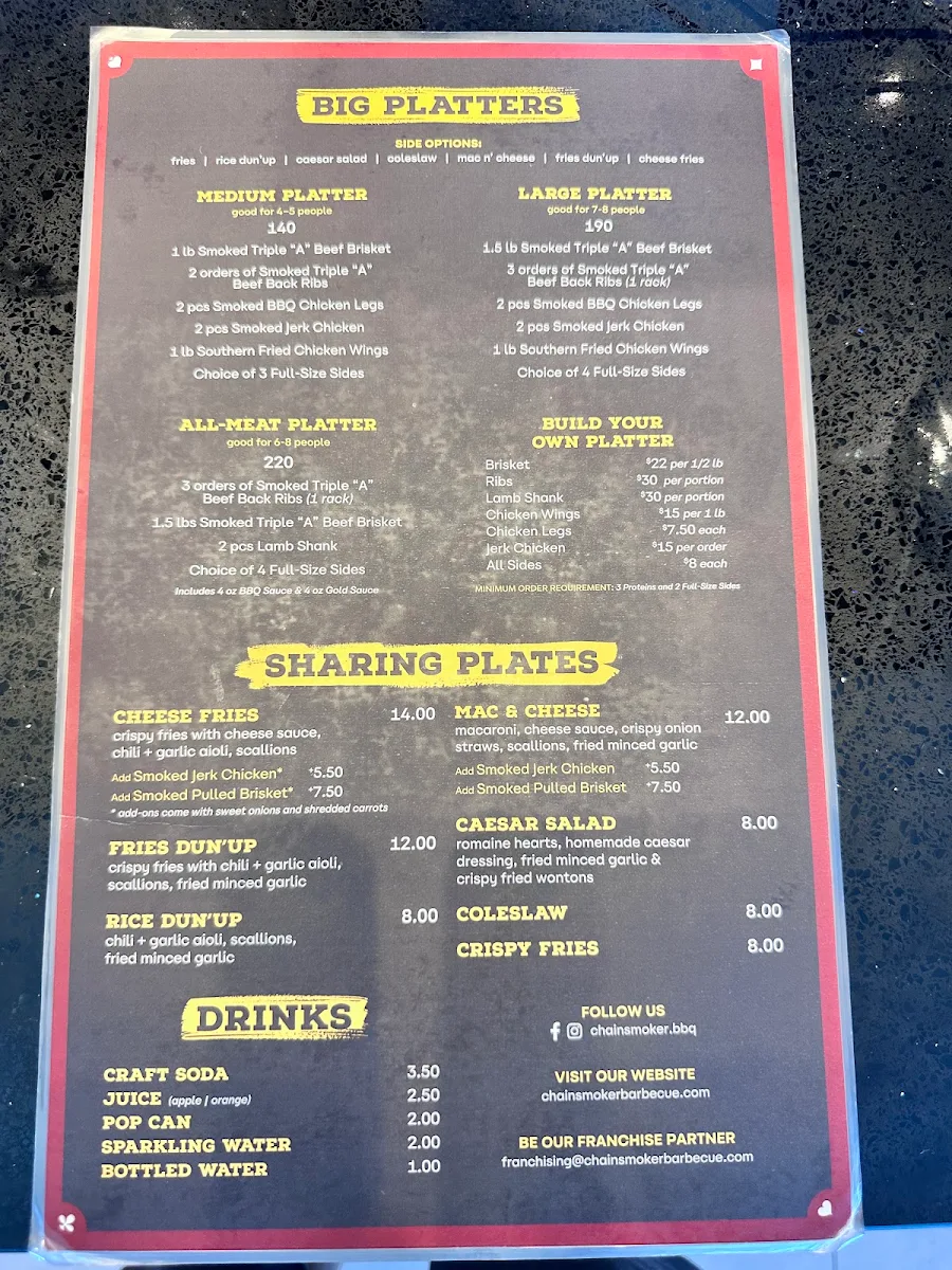 Menu, Chainsmoker Urban Halal BBQ - Windsor