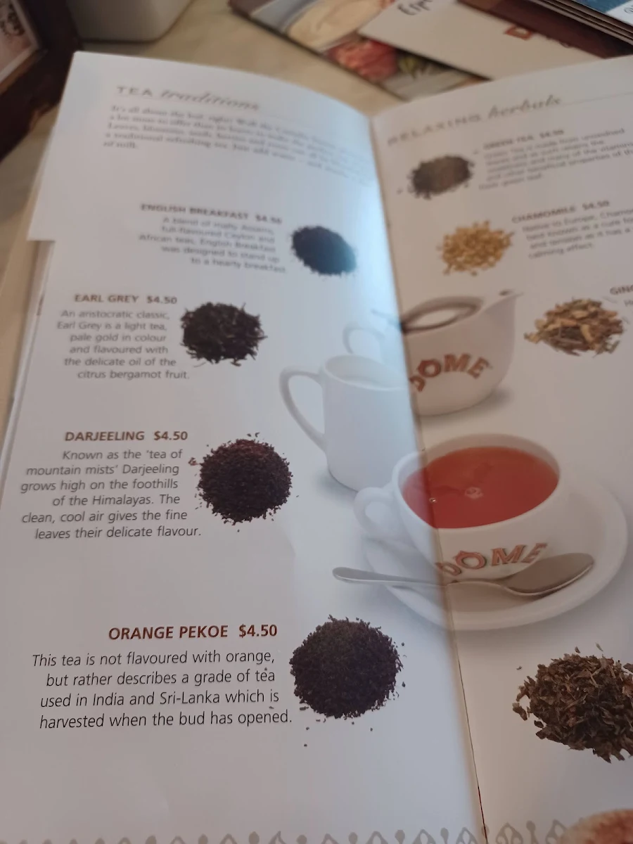 Menu, Dôme Café - Canning Vale
