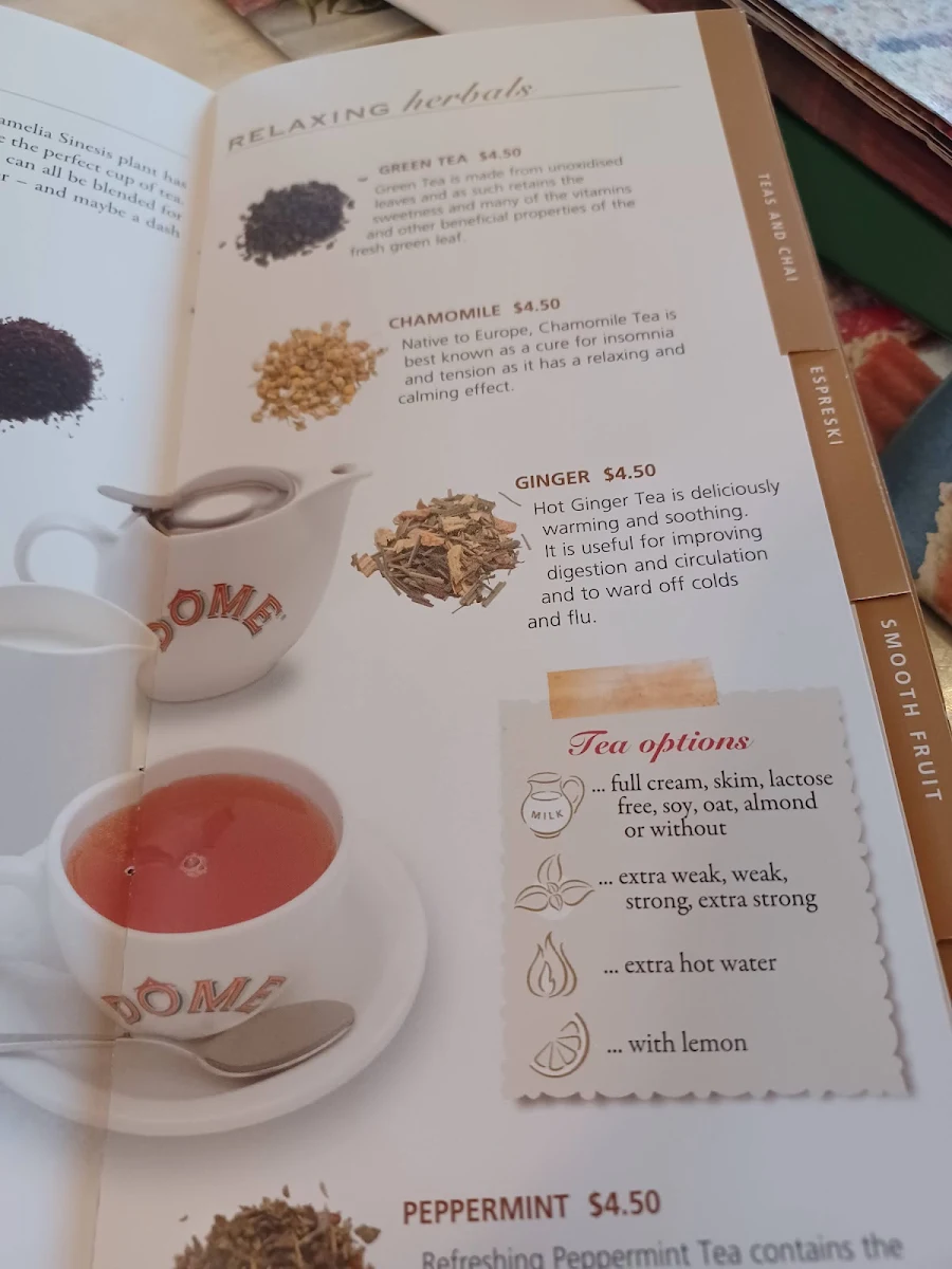 Menu, Dôme Café - Canning Vale