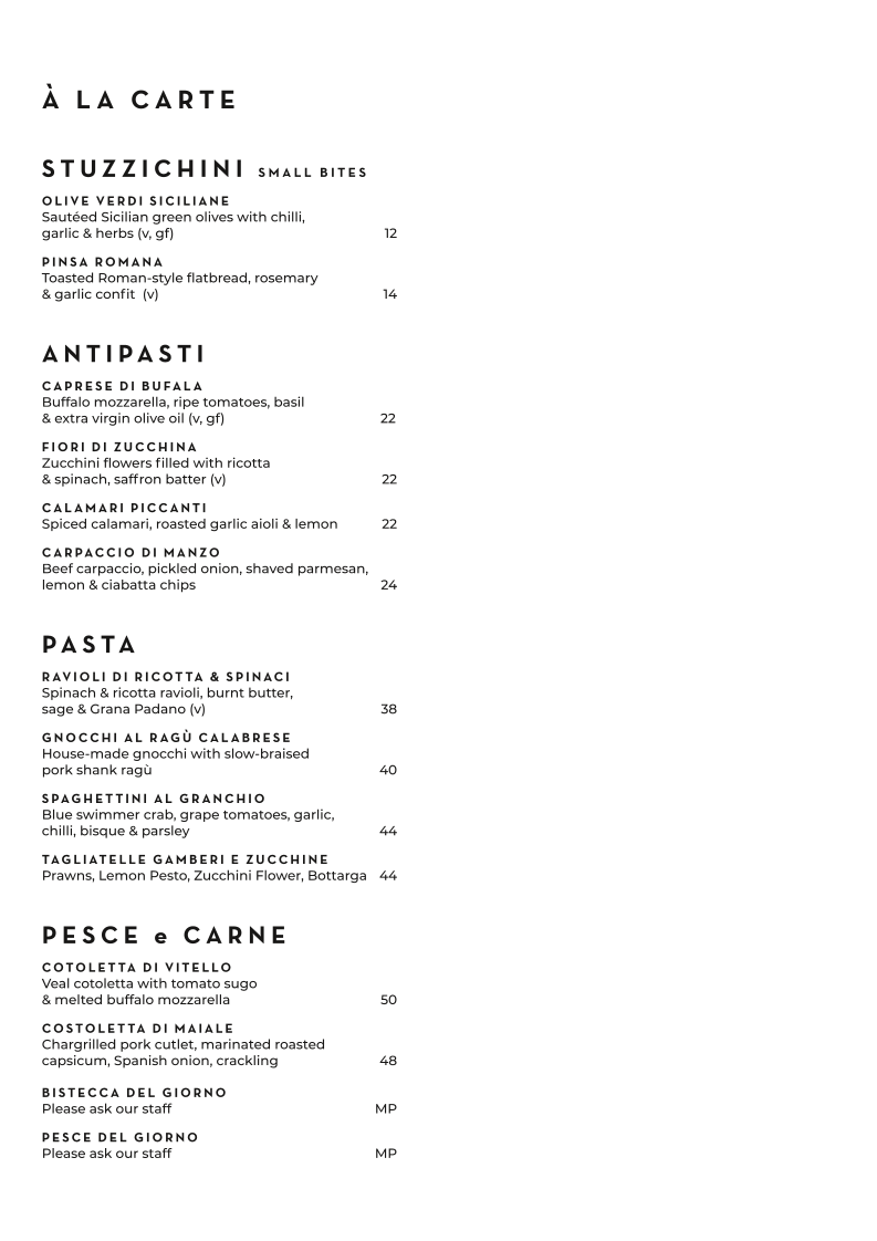 Menu, Verde Restaurant