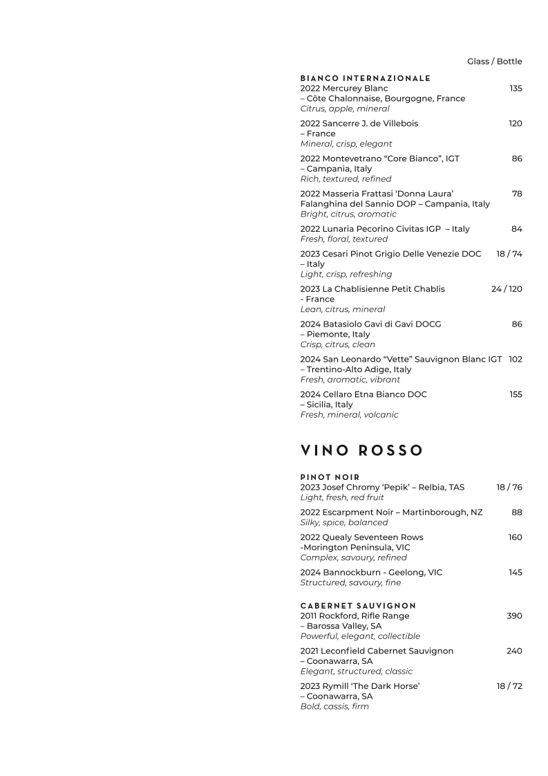 Menu, Verde Restaurant