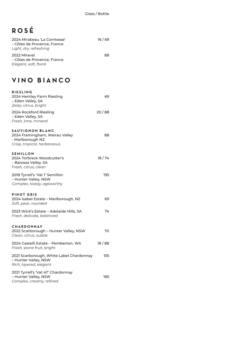Menu, Verde Restaurant