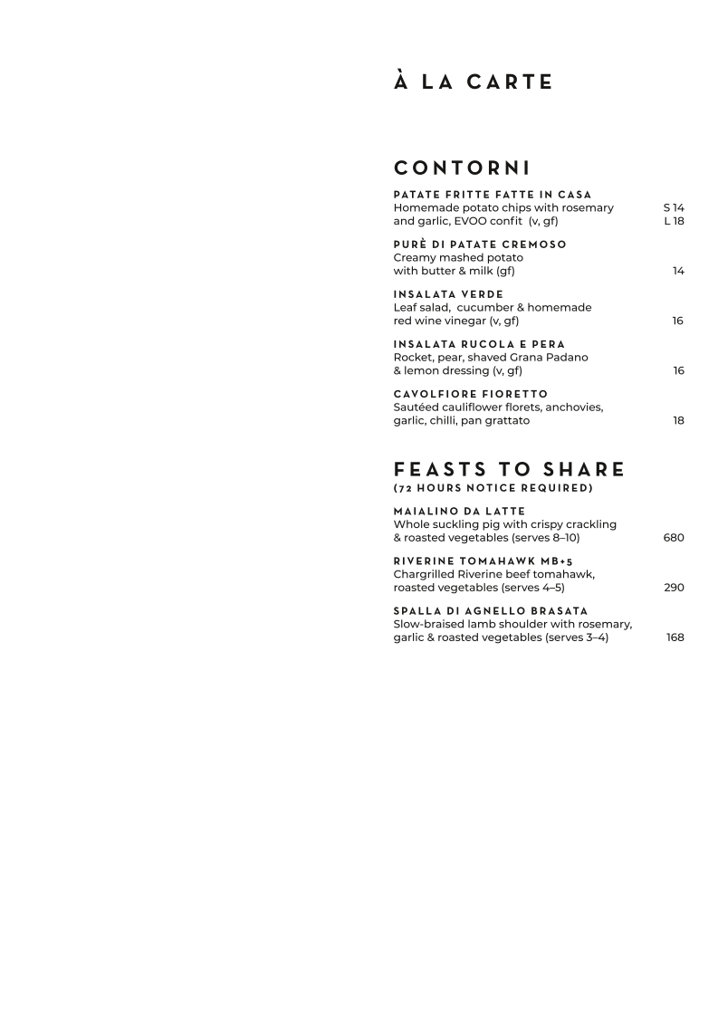 Menu, Verde Restaurant