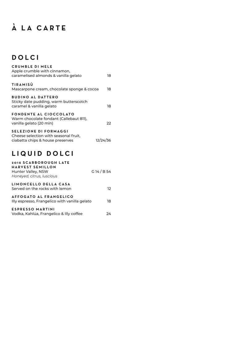 Menu, Verde Restaurant