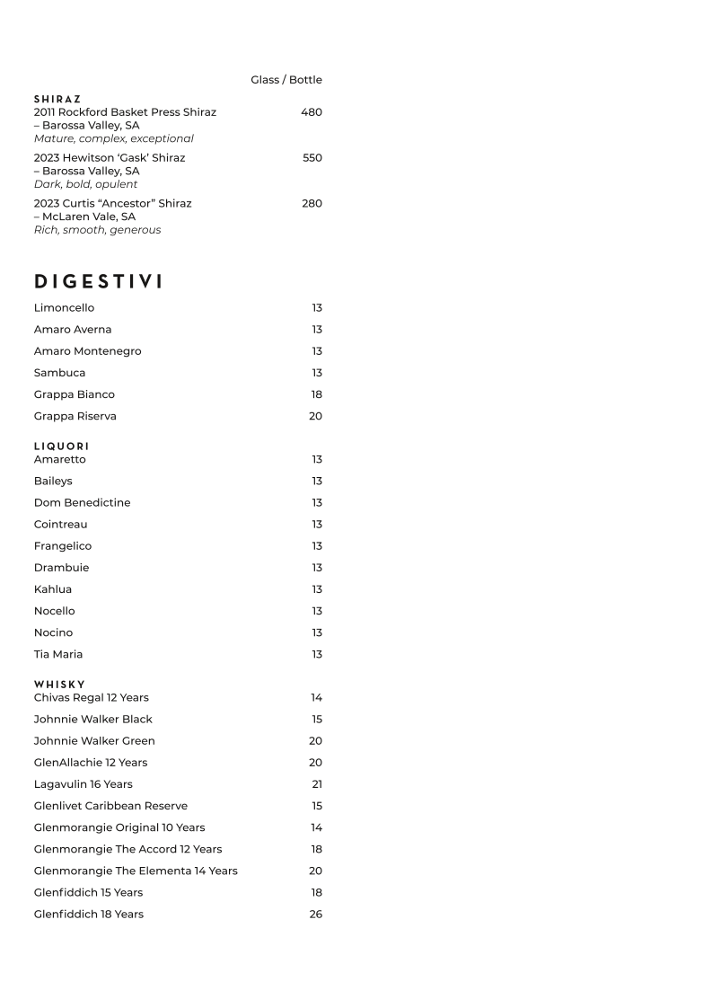 Menu, Verde Restaurant