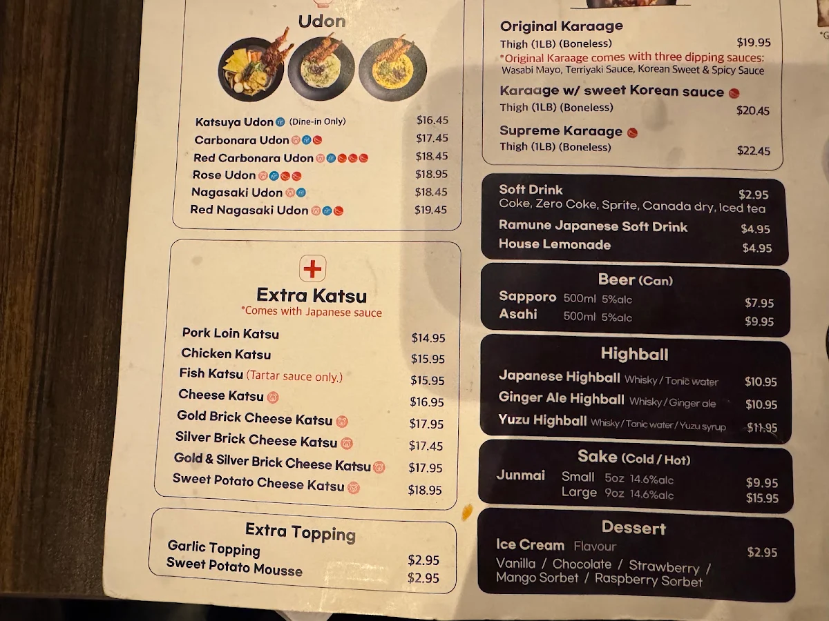 Menu, Katsuya Montréal
