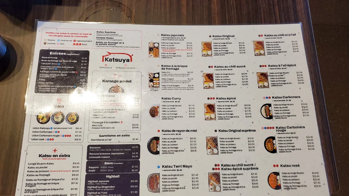 Menu, Katsuya Montréal