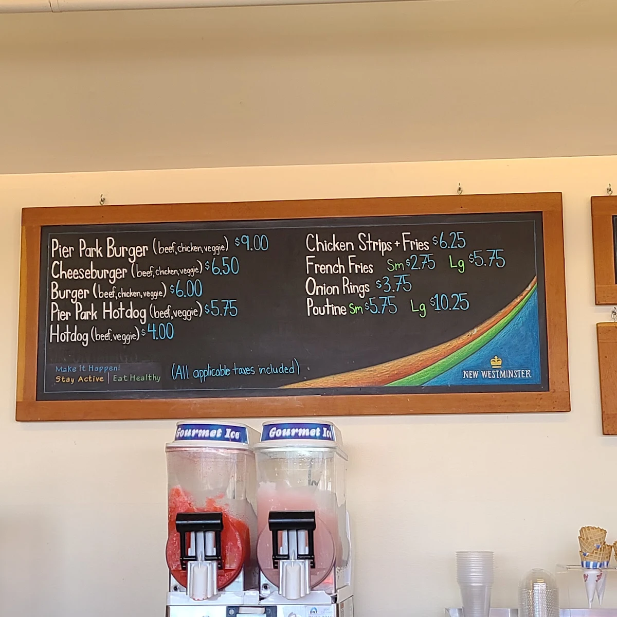 Menu, Eats at the Pier at Westminster Pier Park. Open late spring/summer on good weather days. Menu: newwestcity.ca/food