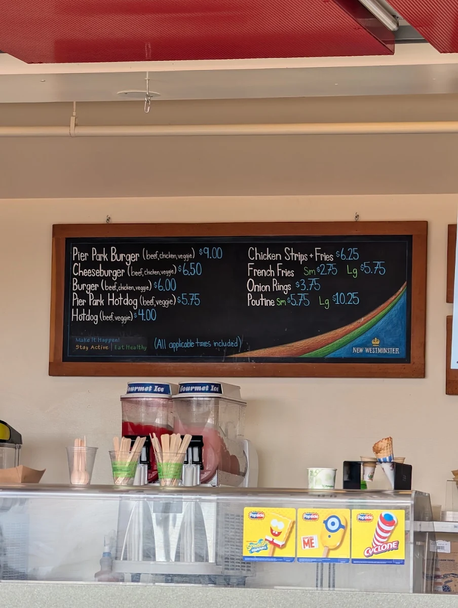 Menu, Eats at the Pier at Westminster Pier Park. Open late spring/summer on good weather days. Menu: newwestcity.ca/food