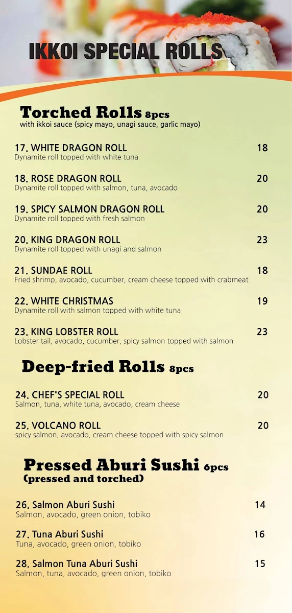 Menu, Ikkoi Sushi & Ramen Japanese Cuisine