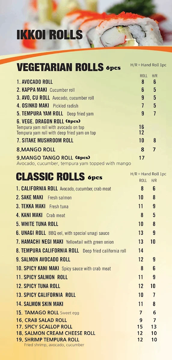 Menu, Ikkoi Sushi & Ramen Japanese Cuisine