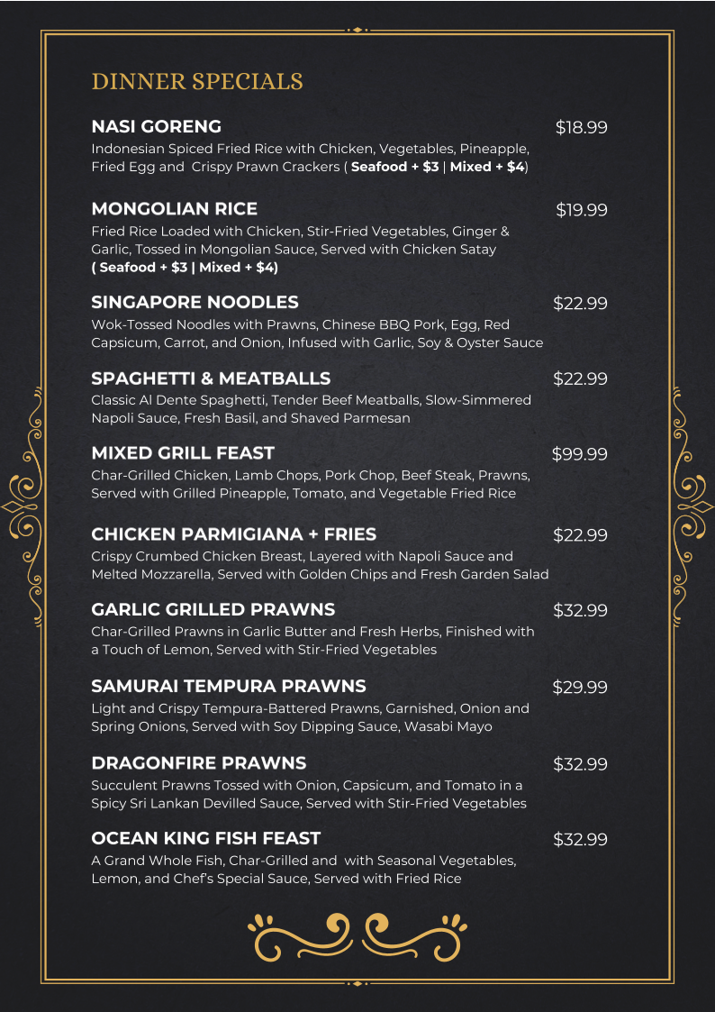 Menu, The Grand Monarque