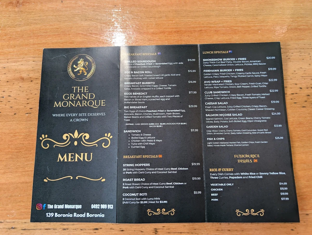 Menu, The Grand Monarque
