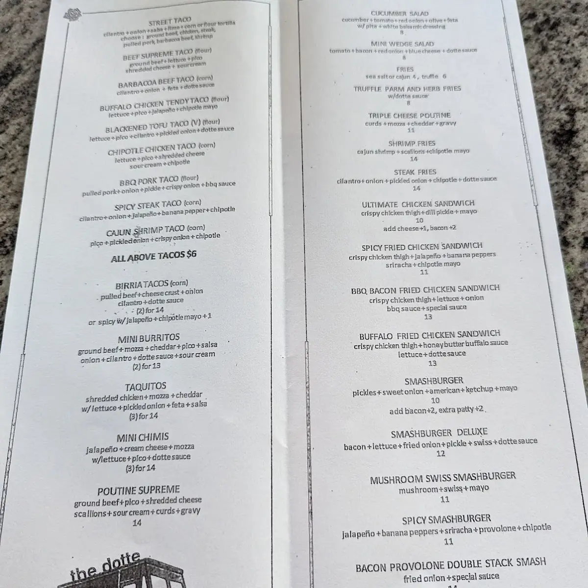 Menu, the dotte