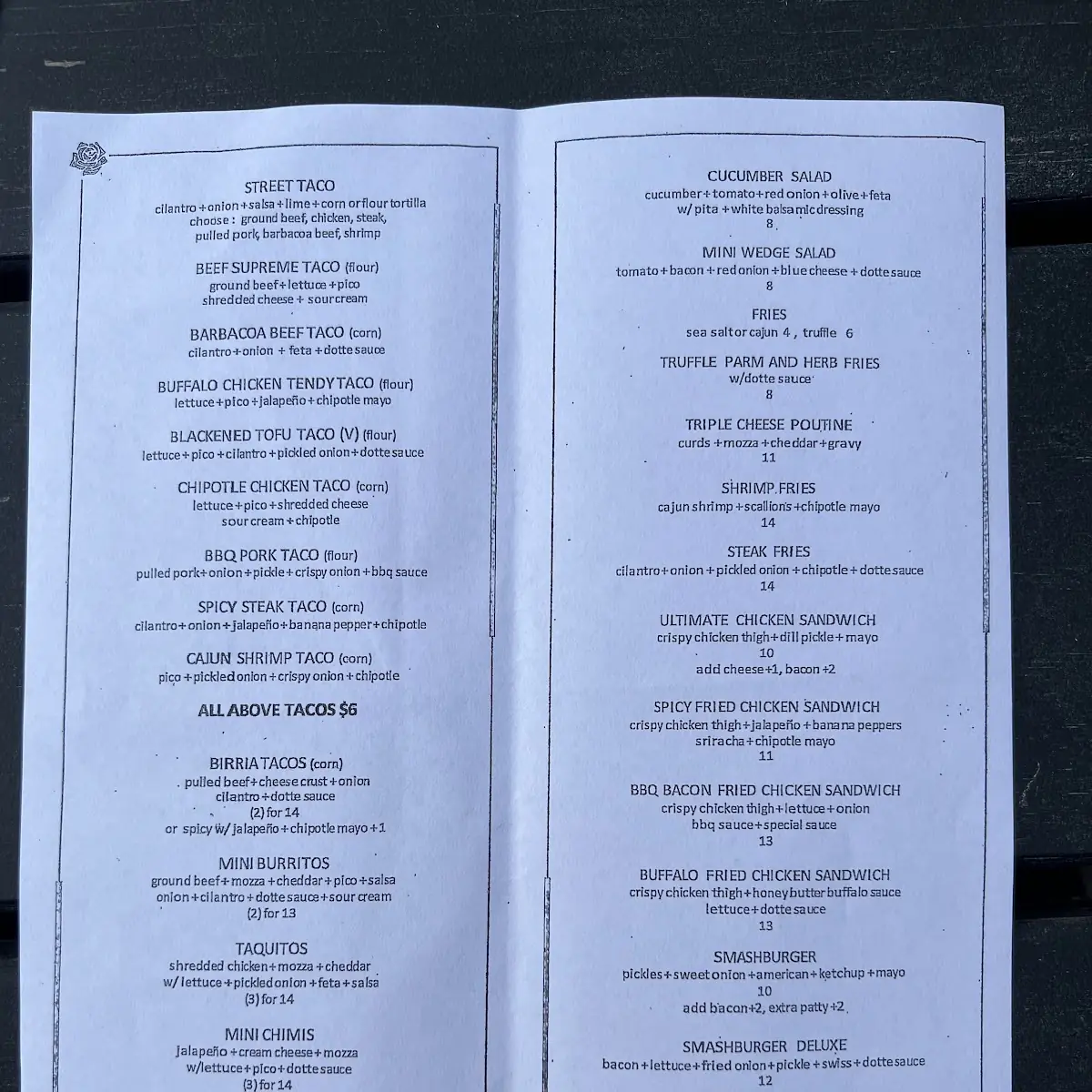 Menu, the dotte