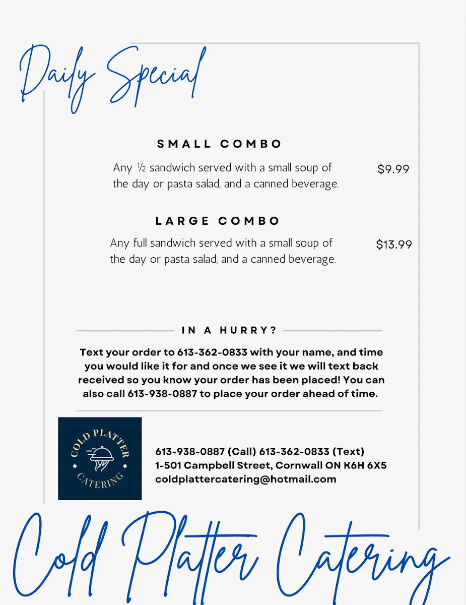 Menu, Cold Platter Catering
