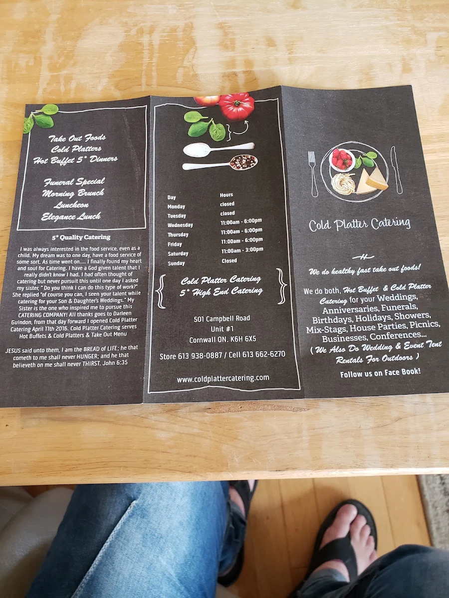 Menu, Cold Platter Catering