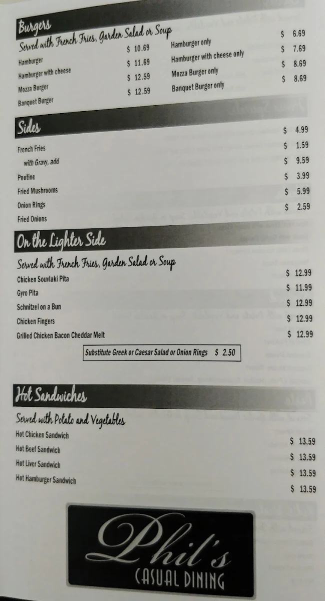 Menu, Phil's Family Restaurant