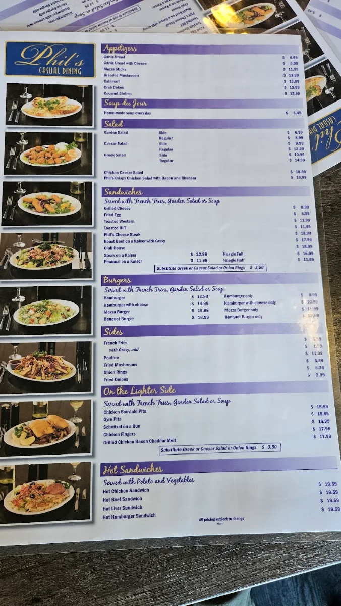Menu, Phil's Family Restaurant