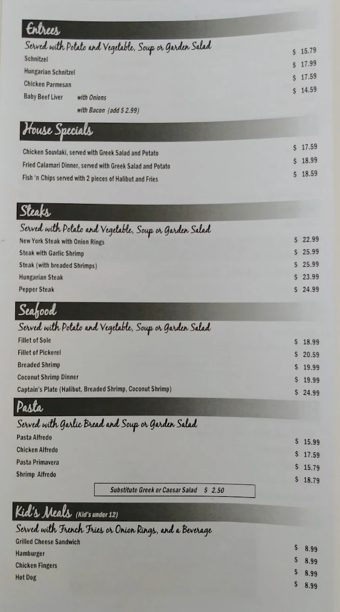 Menu, Phil's Family Restaurant
