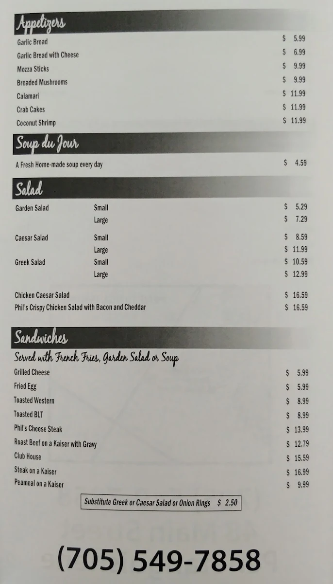 Menu, Phil's Family Restaurant