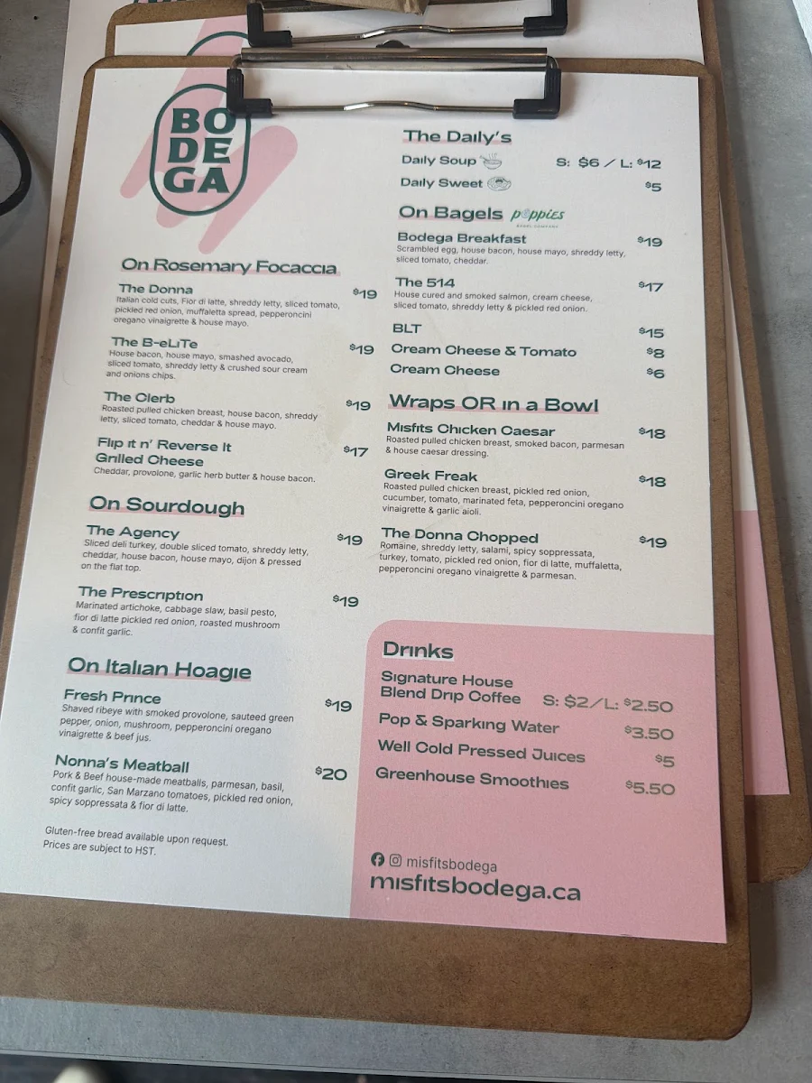 Menu, Misfits Bodega
