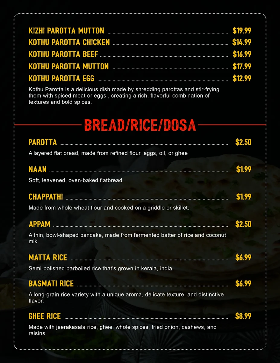 Menu, Nammude Kada Restaurant & Bar / Club 410