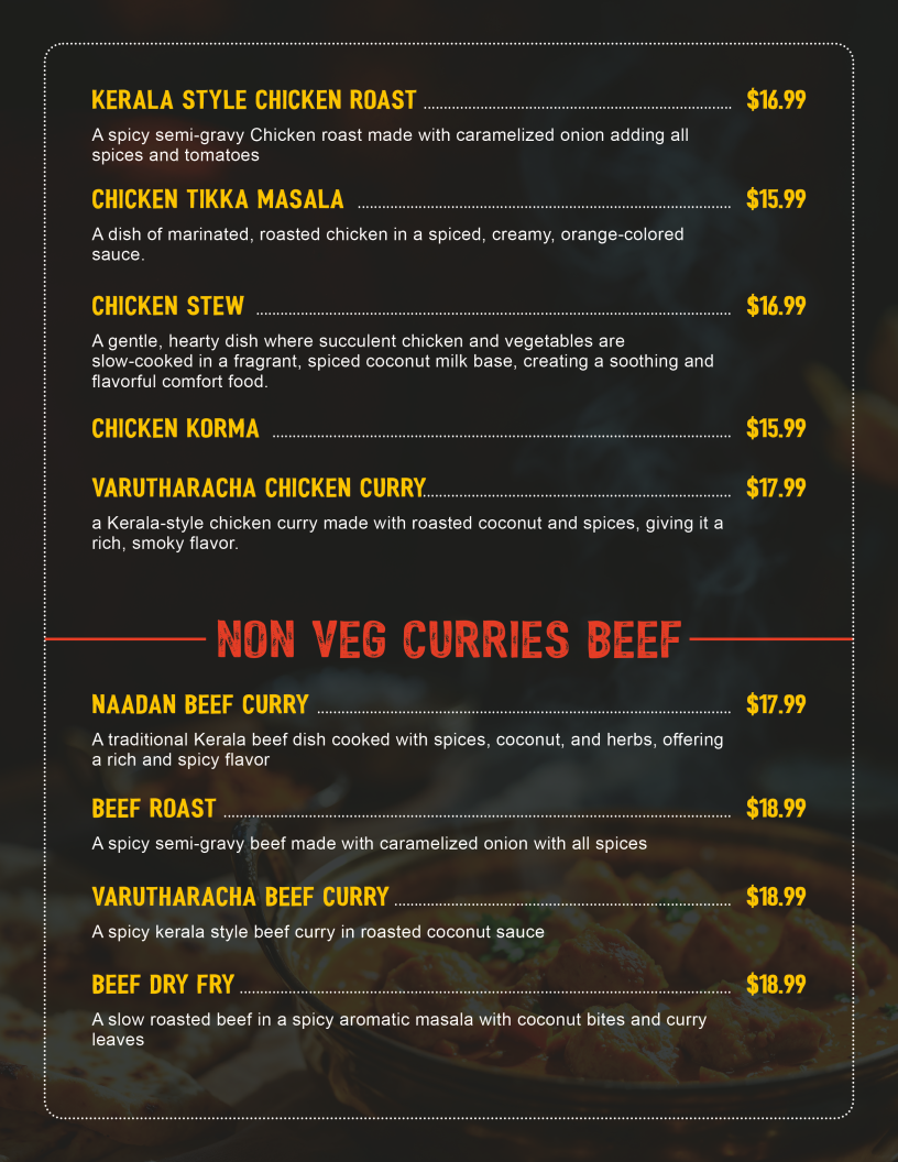 Menu, Nammude Kada Restaurant & Bar / Club 410