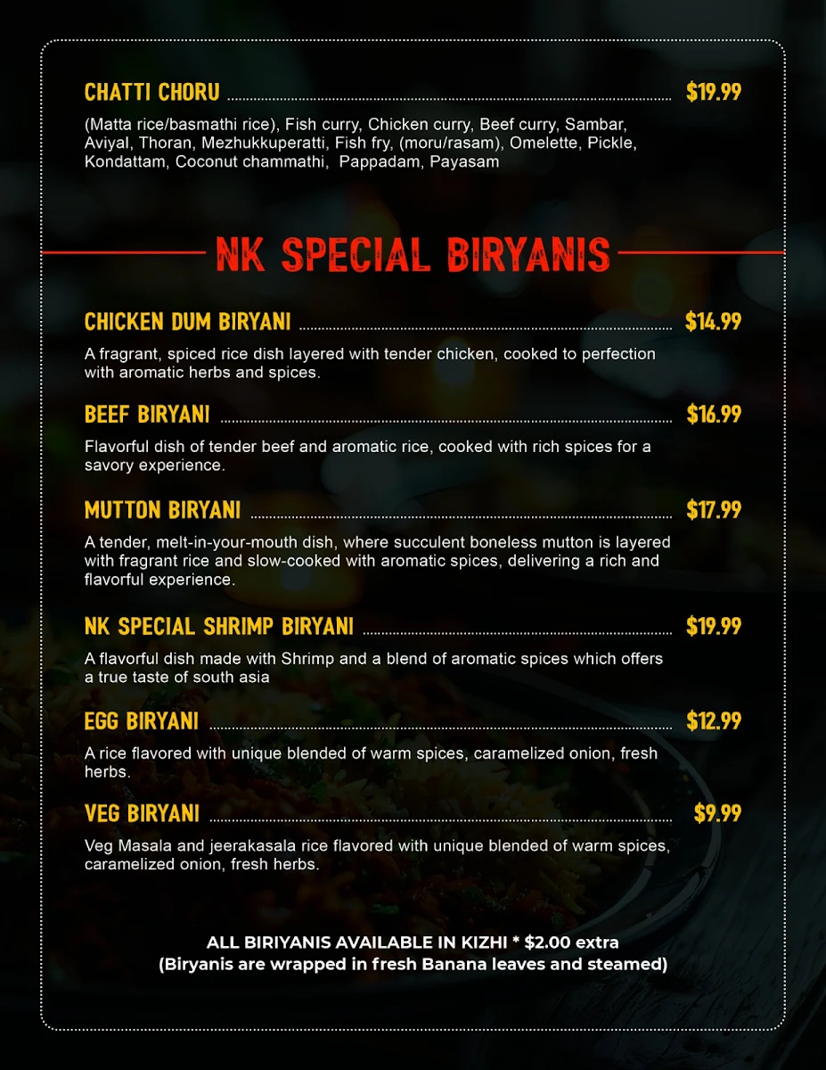 Menu, Nammude Kada Restaurant & Bar / Club 410