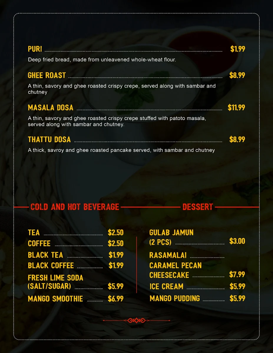 Menu, Nammude Kada Restaurant & Bar / Club 410
