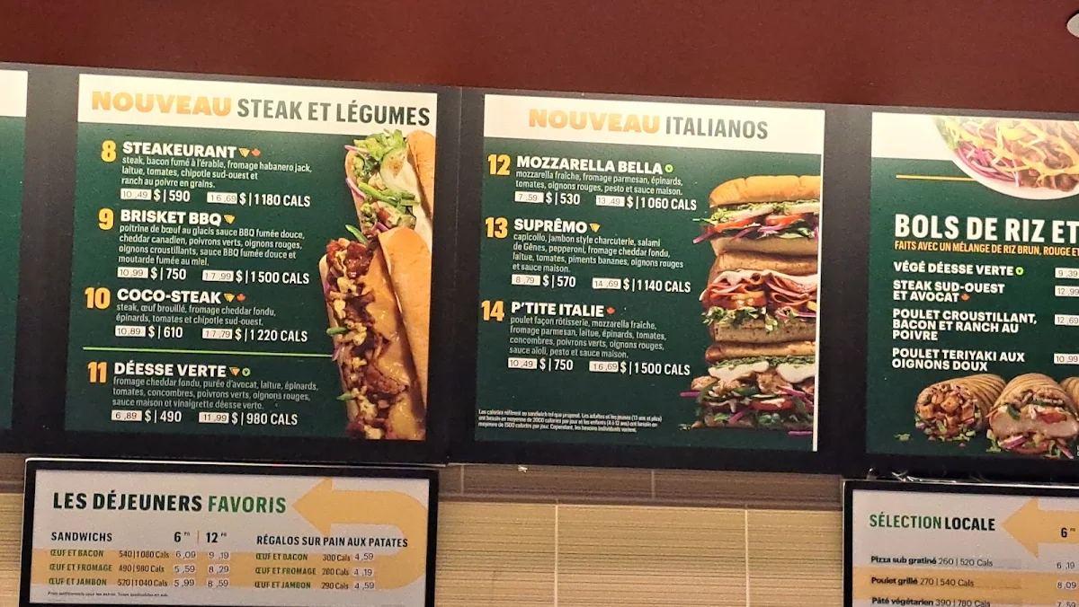 Menu, Subway