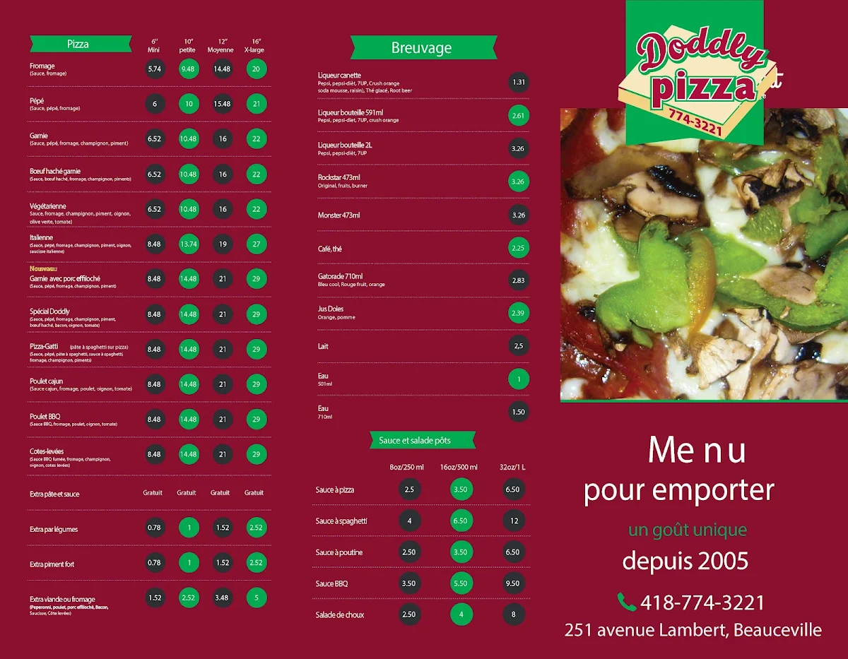 Menu, Restaurant Doddly Pizza