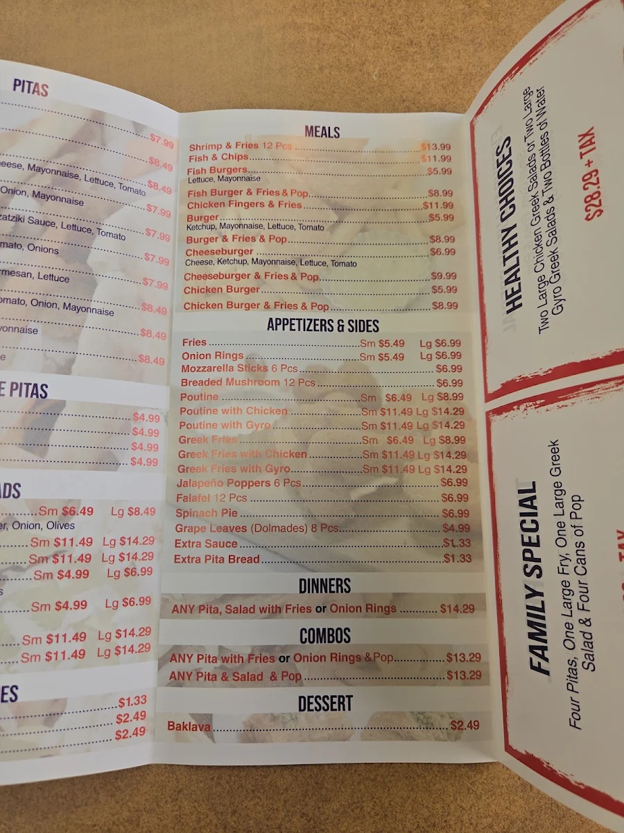 Menu, Greek Pitas Restaurant & Submarines