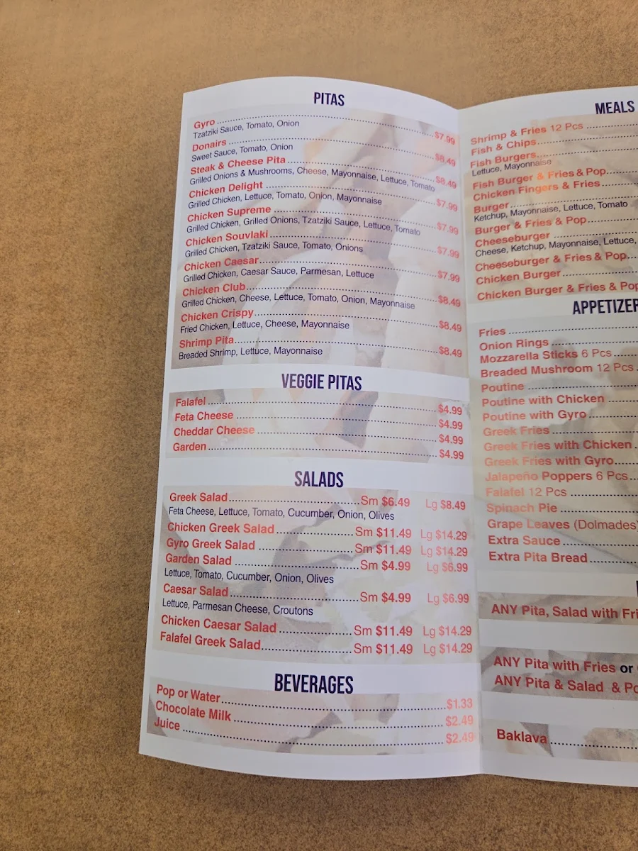 Menu, Greek Pitas Restaurant & Submarines