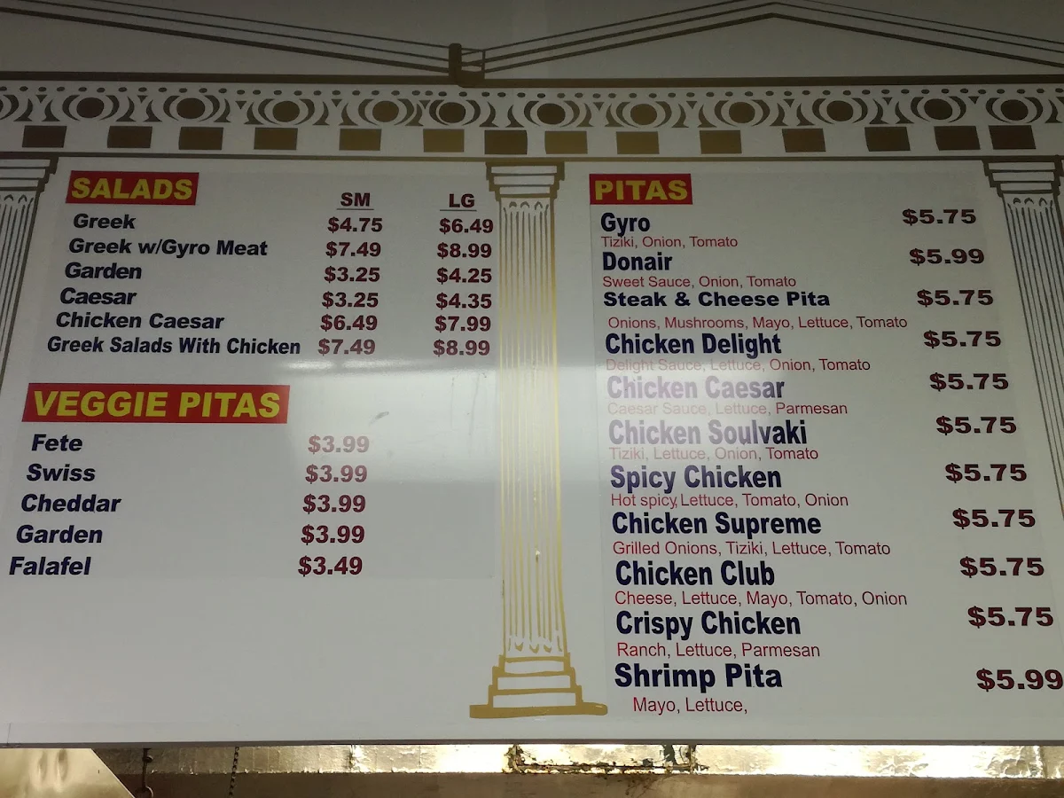 Menu, Greek Pitas Restaurant & Submarines