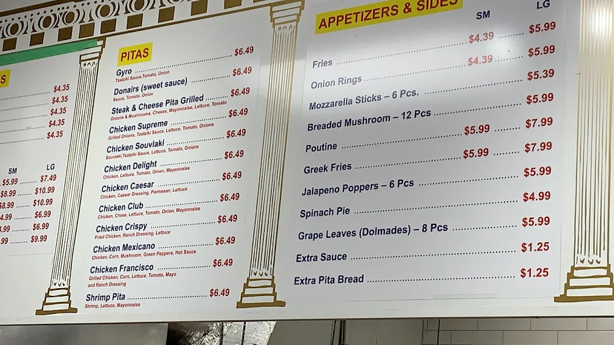 Menu, Greek Pitas Restaurant & Submarines