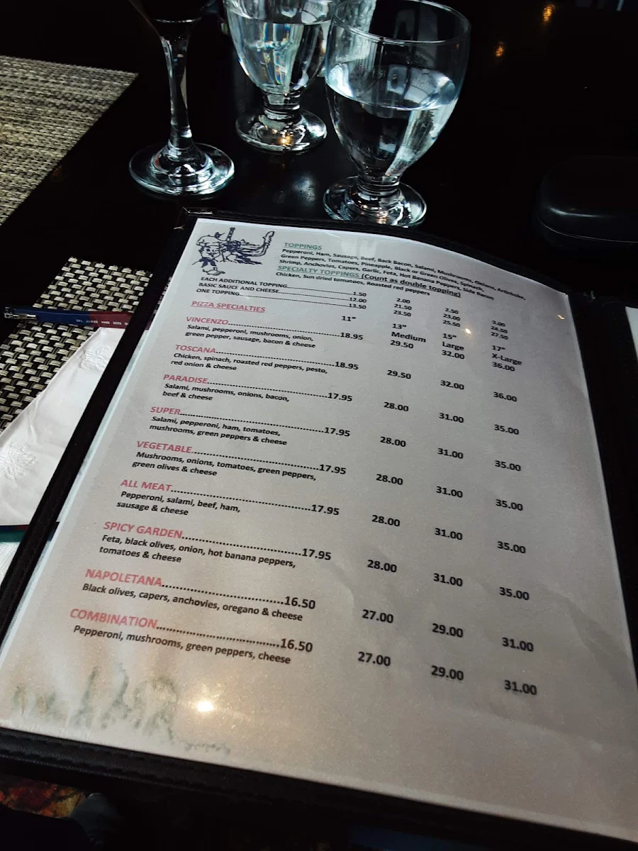 Menu, Paradise Restaurant