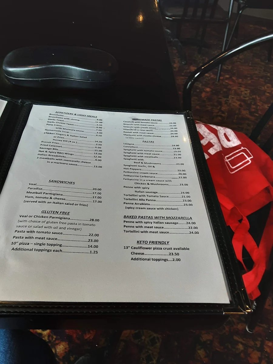 Menu, Paradise Restaurant