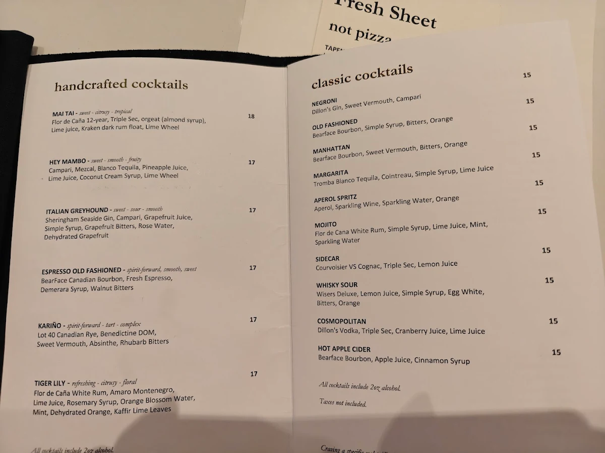 Menu, FARO Pizza