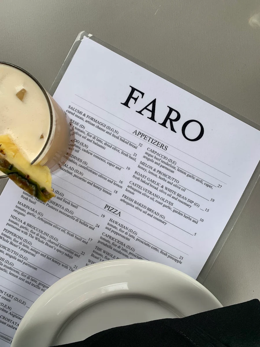 Menu, FARO Pizza