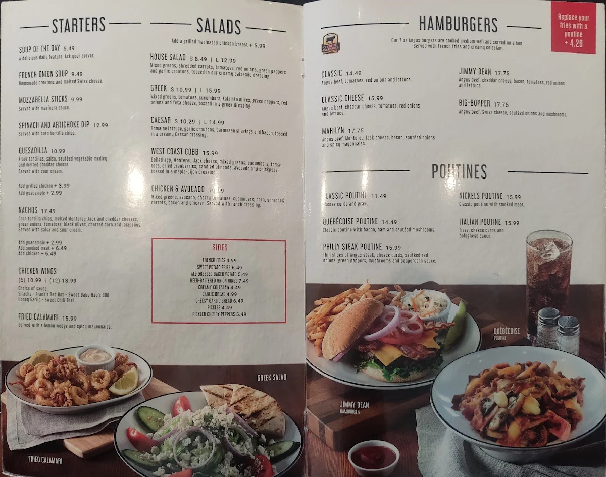 Menu, Restaurant NICKELS (Saint-Jérôme)